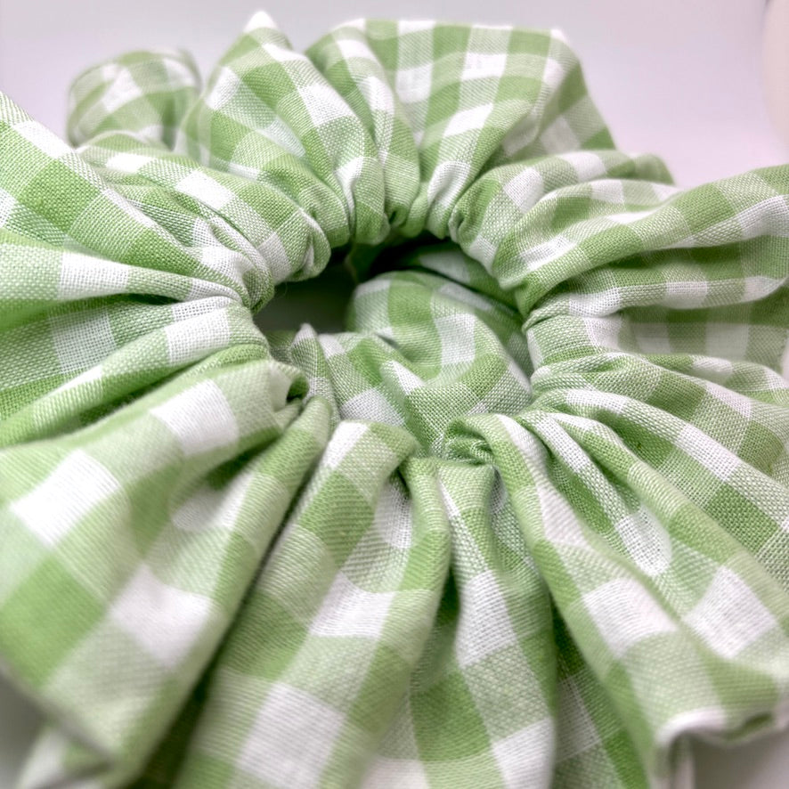 Light Green Gingham Spring Scrunchie