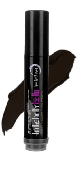 Black brown temporary hair color wax stick with brush applicator for quick root touch-ups, gray coverage and washable one-time DIY hair coloring by Thai Luxury Hair.