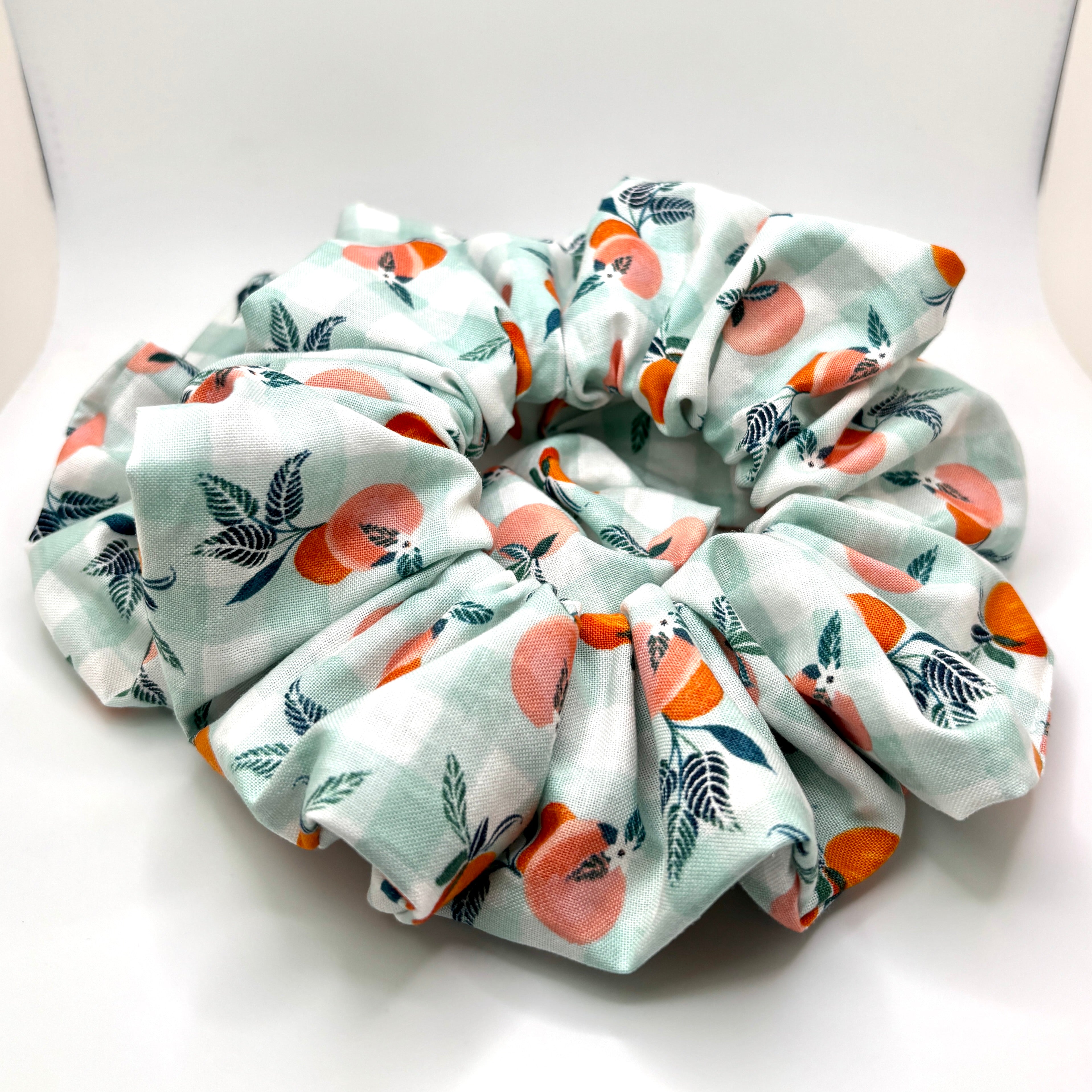 Peach Gingham Summer Scrunchie