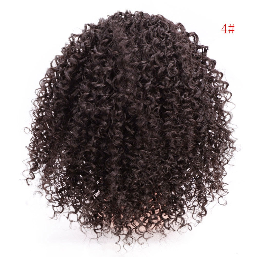African drawstring small curly ponytail wig extension for Black women, dark brown #4 kinky curly hairpiece, natural voluminous curls, protective updo hair accessory