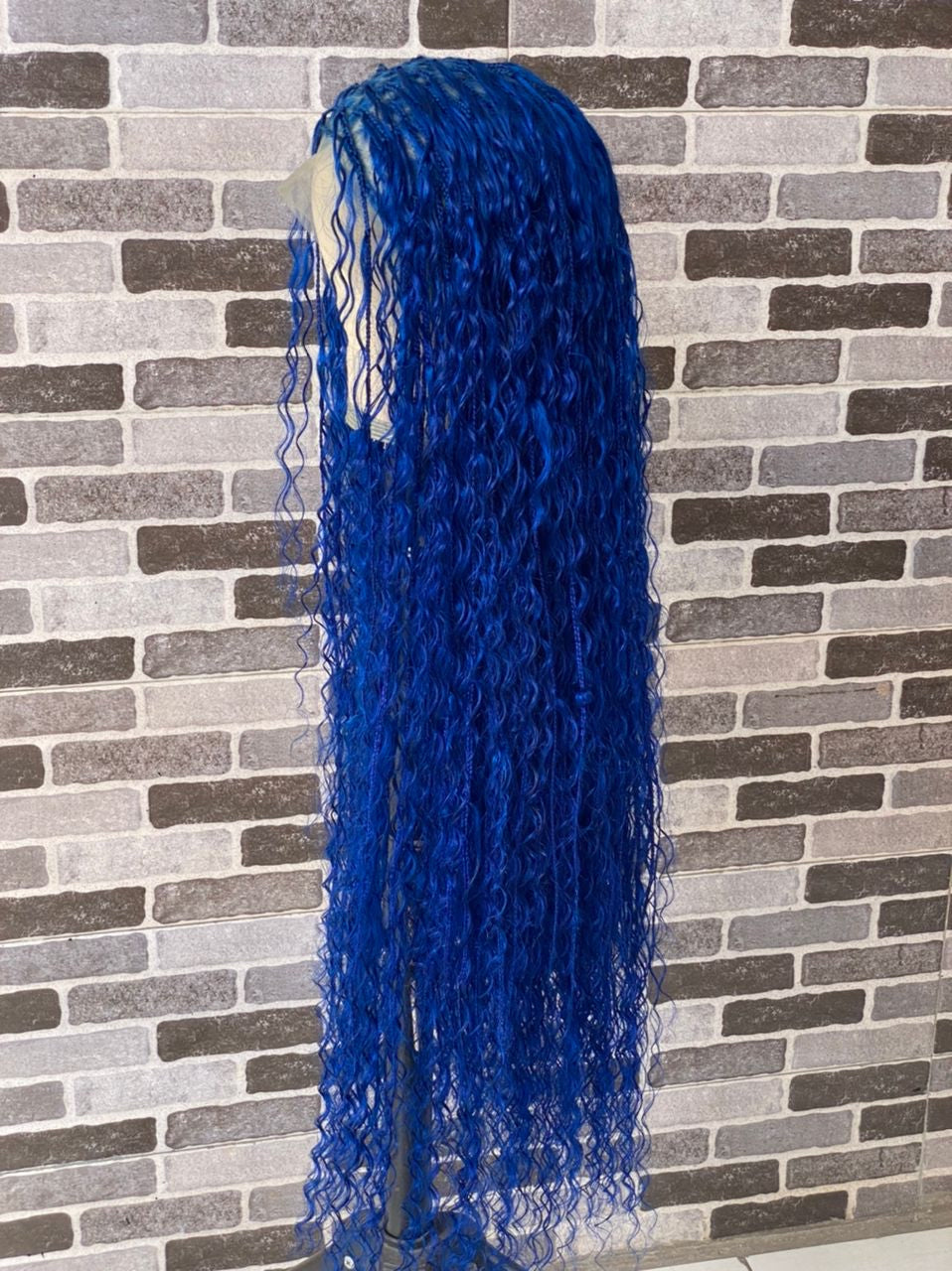 Bohemian Knotless Braid Wig (100% Human Hair Curls) Full Lace - Tara Blue