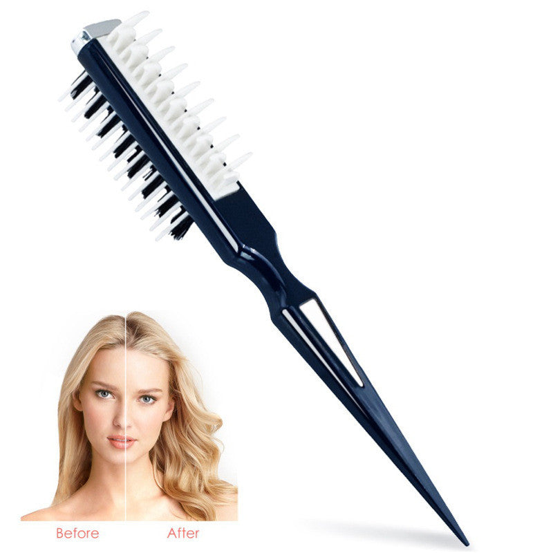 Hair styling brush with a 'Before' and 'After' comparison of hair on a white background