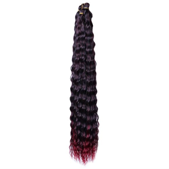 Long Black Burgundy Deep Wave Synthetic Hair Extension, Russian Chemical Fiber Wavy Curly Hairpiece for Women, Luxury Dark Burgundy Ombre Braiding Hair with Natural-Looking Waves on White Background