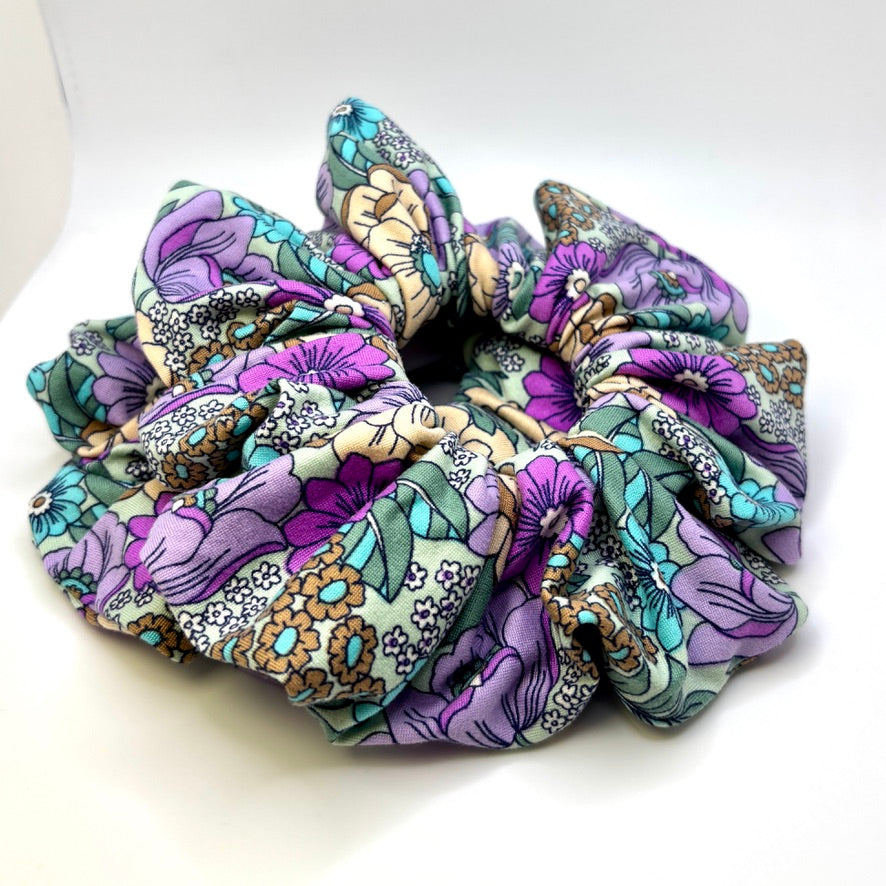 Purple & Green Floral Scrunchie