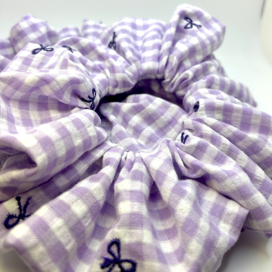 Purple Bow Gingham Scrunchie