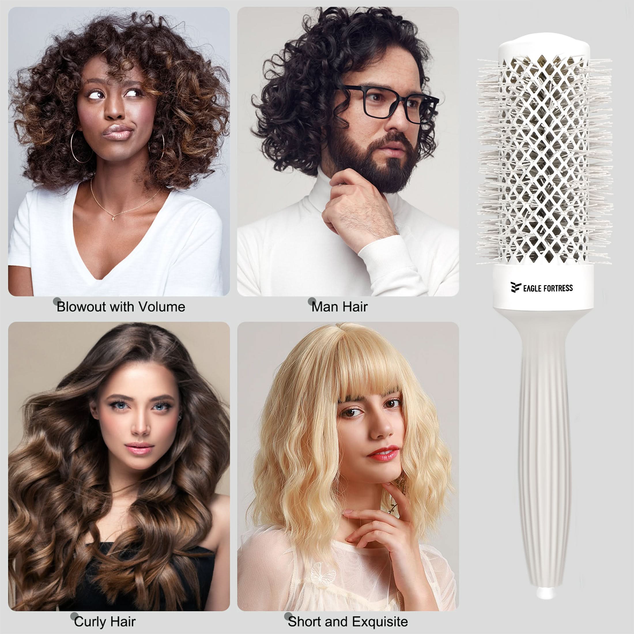 Eagle Fortress XL Ceramic + Ionic Round Hair Brush 1.69 in - Grey