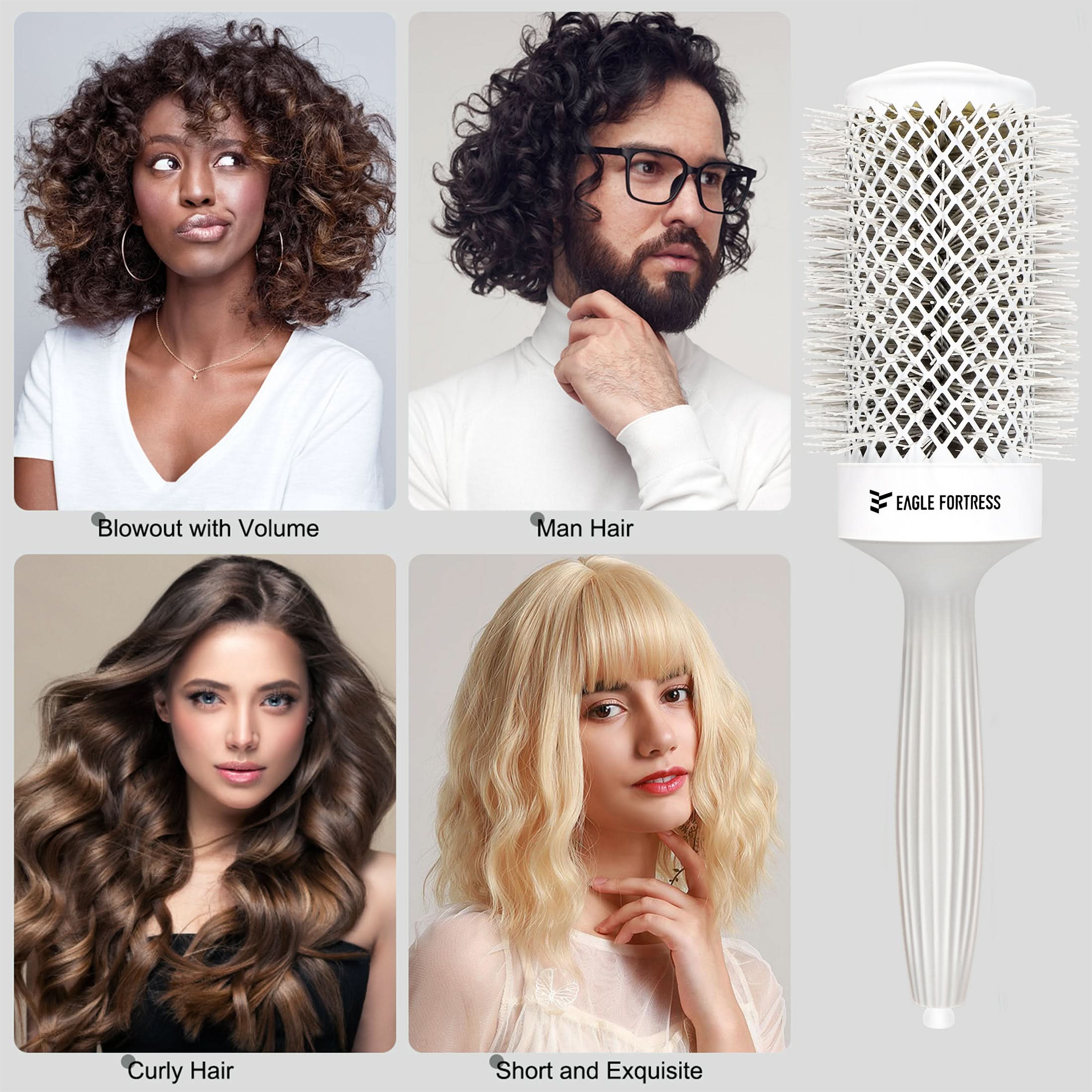 Eagle Fortress XL Ceramic + Ionic Round Hair Brush 2.09 in - Grey