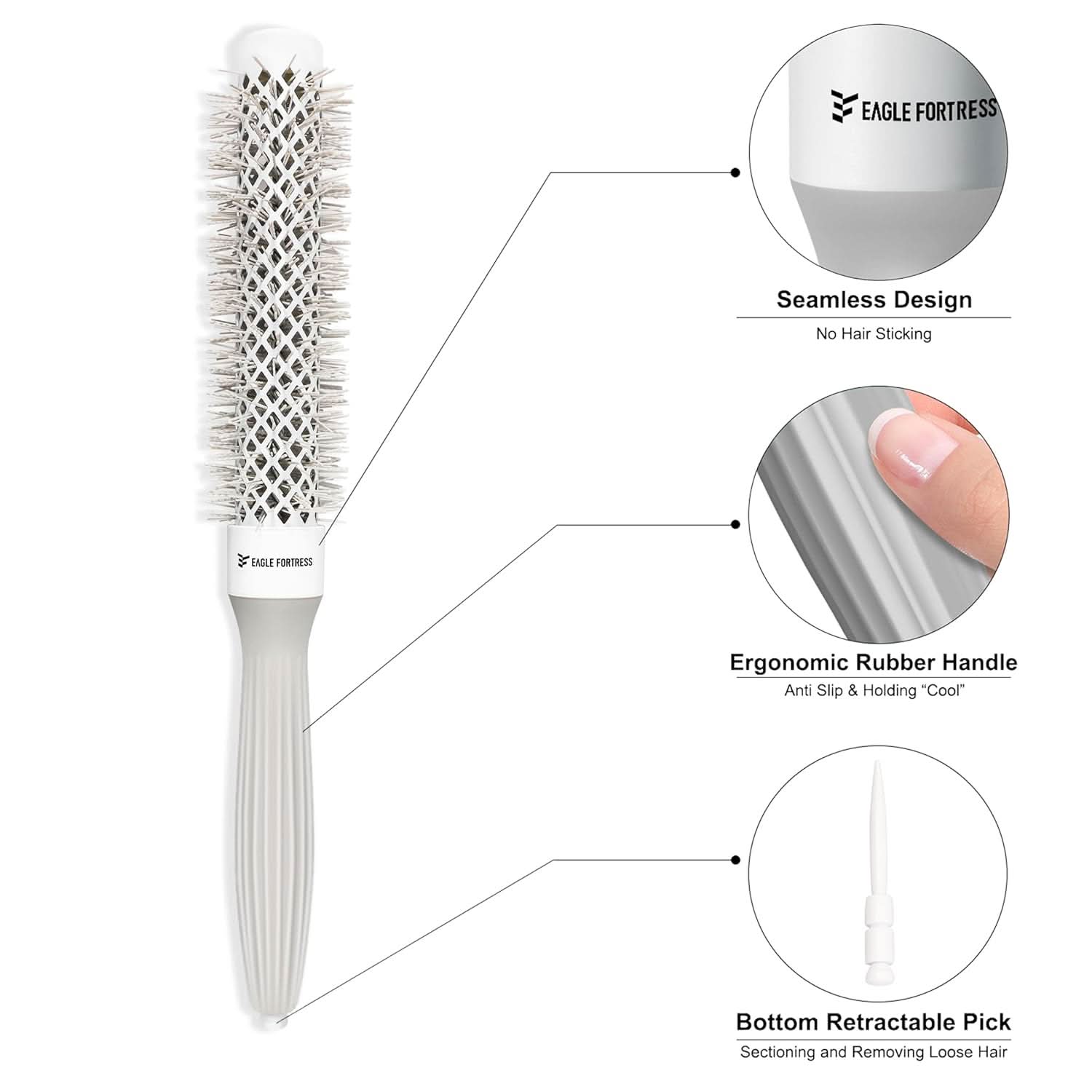 Eagle Fortress XL Ceramic + Ionic Round Hair Brush 1.26 in, Grey