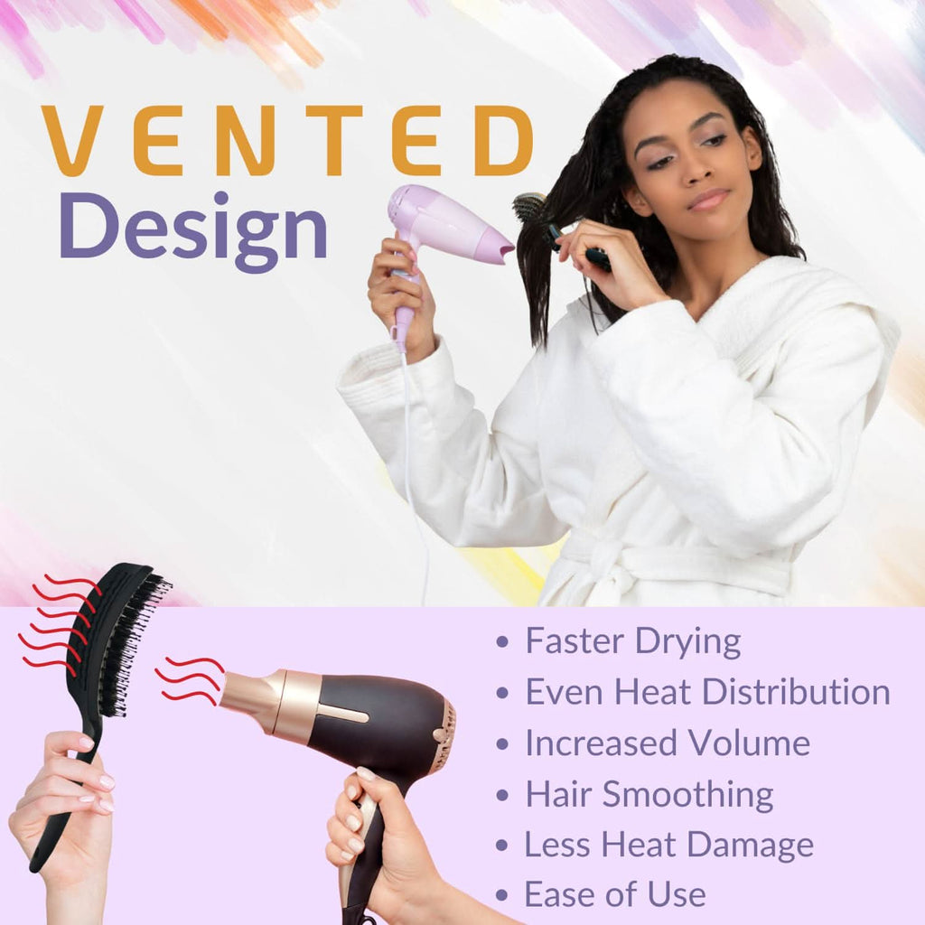 INATEKPRO Curved Vented Boar Bristle Detangler Brush - WHITE | MEDIUM