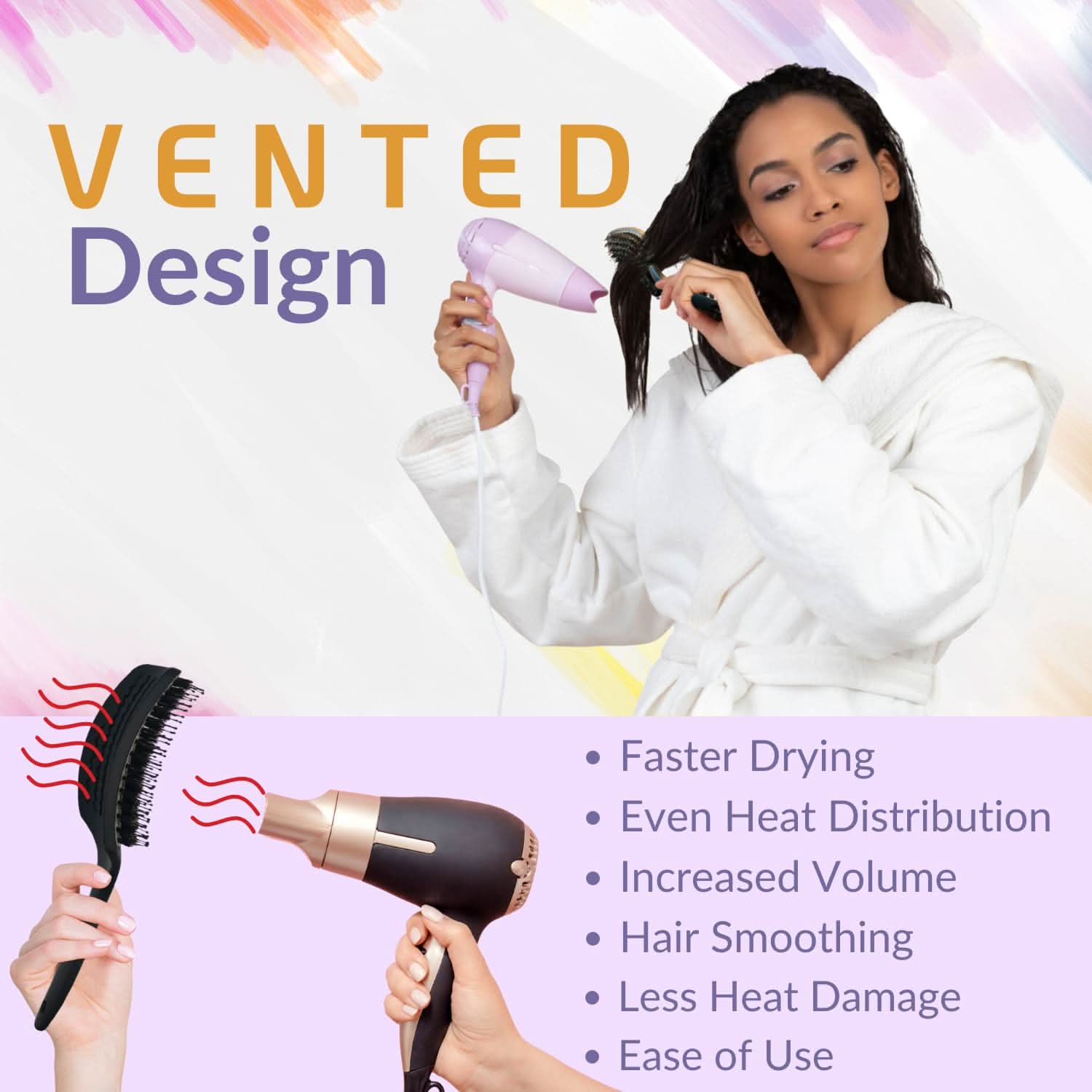 INATEKPRO Curved Vented Boar Bristle Detangler Brush - WHITE | MEDIUM