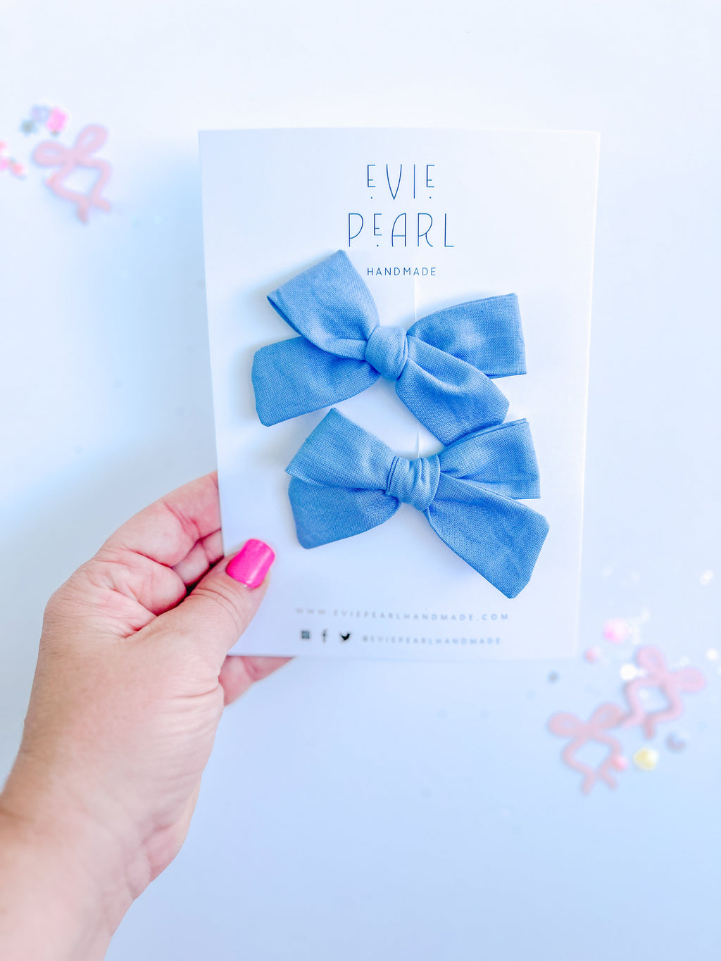 Blue Mini Solid Pinwheel Pigtail Bow Set