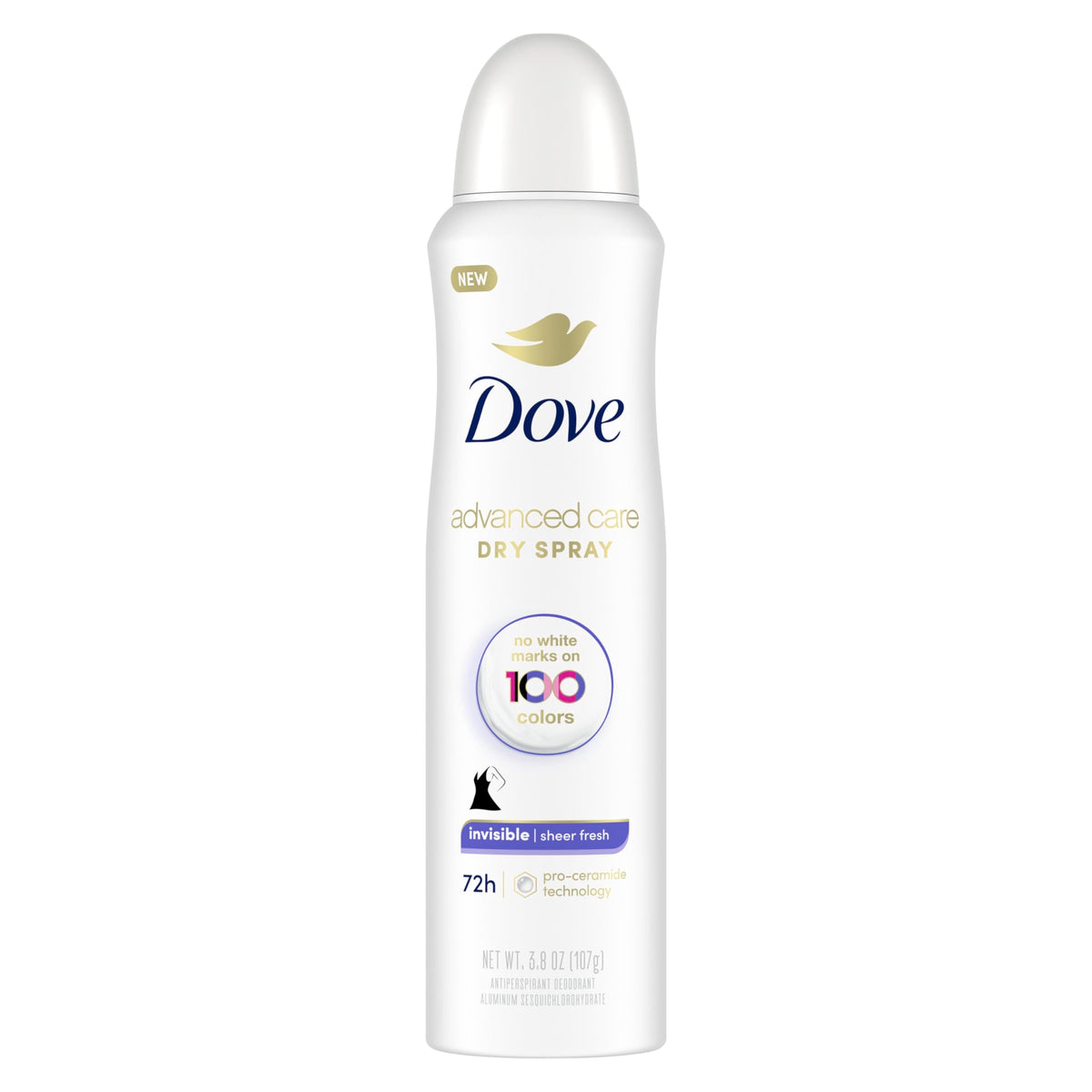Dove advanced care dry spray deodorant on a white background