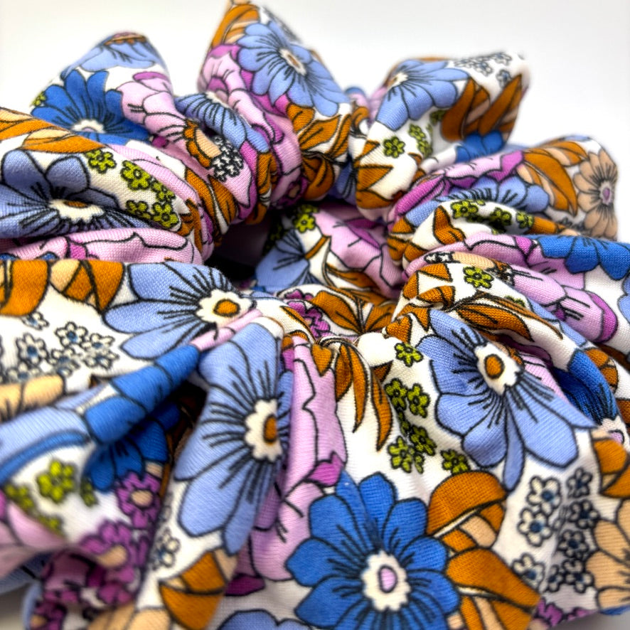 Blue & Brown Floral Scrunchie