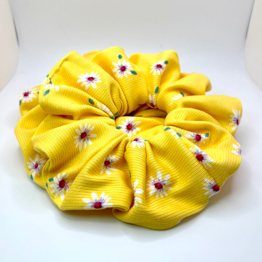 Yellow Floral Spring Ribbed Scrunchie