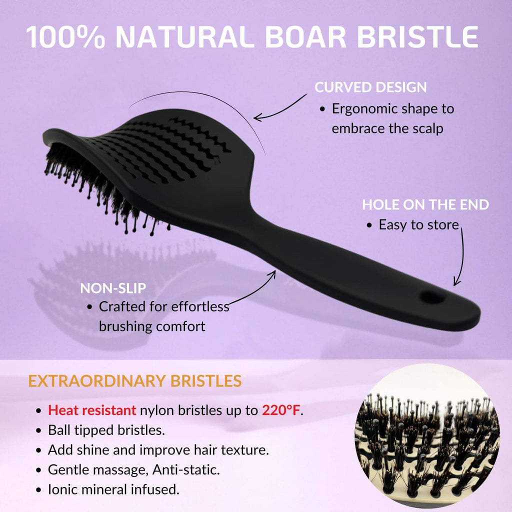 INATEKPRO Curved Vented Boar Bristle Detangler Brush - WHITE | MEDIUM