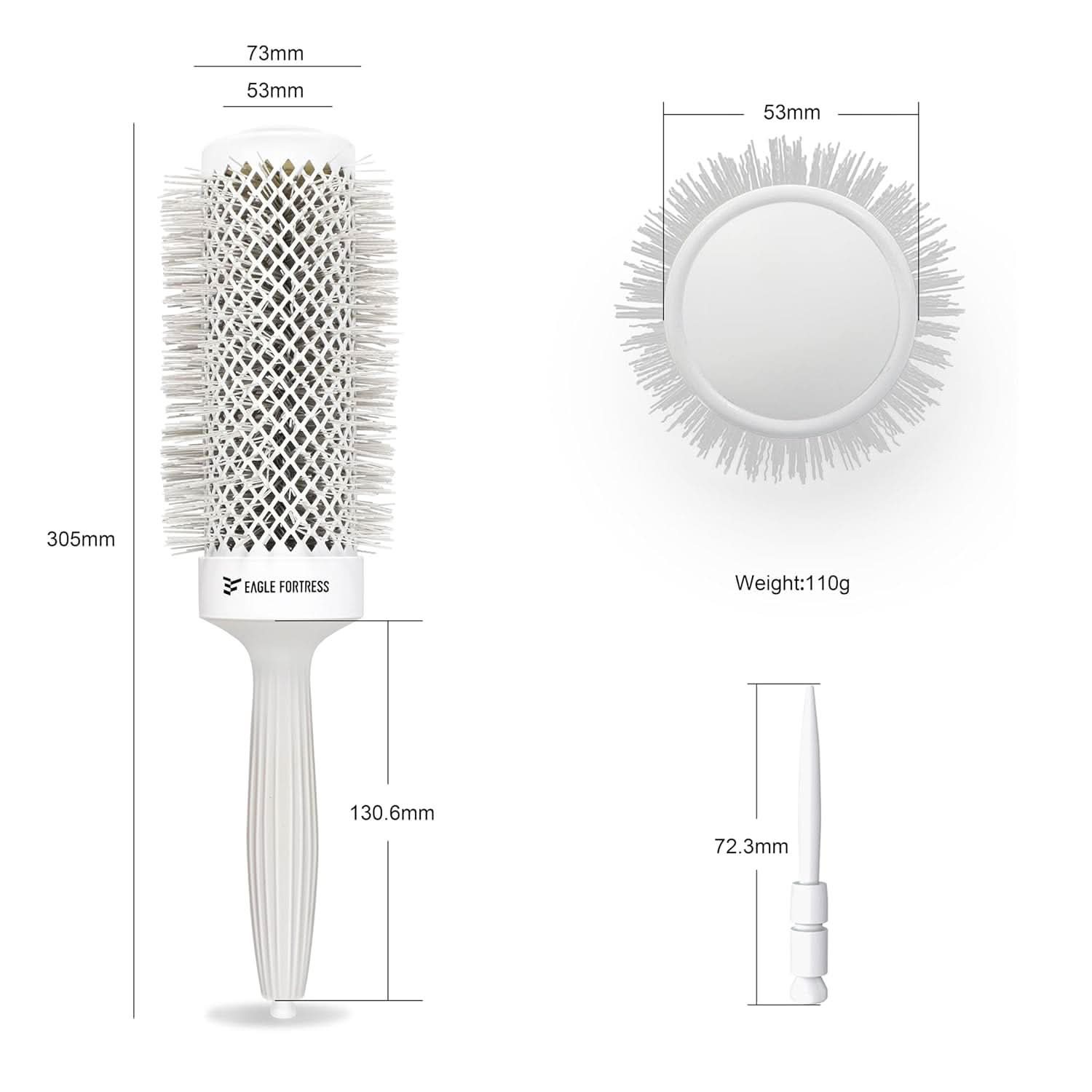Eagle Fortress XL Ceramic + Ionic Round Hair Brush 2 inch - Grey