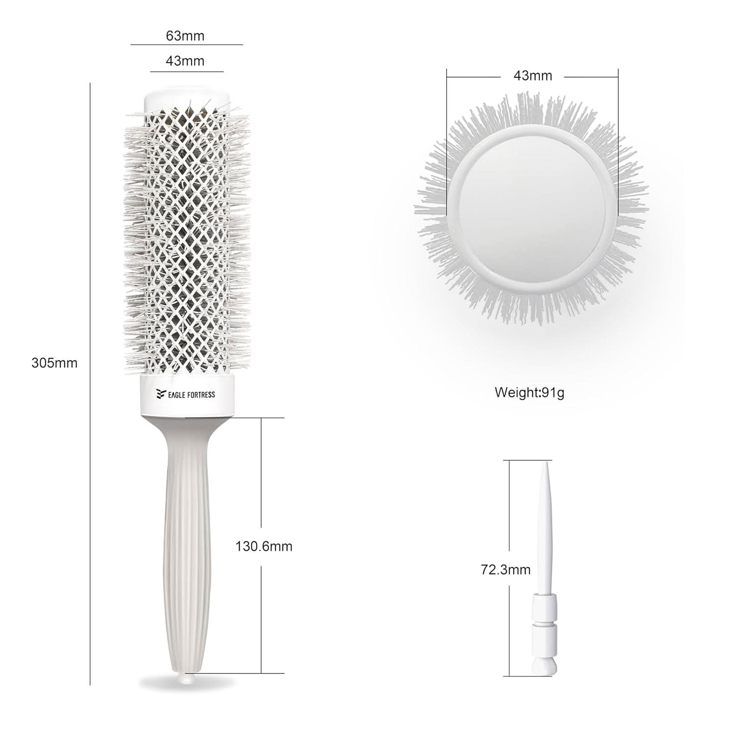 Eagle Fortress XL Ceramic + Ionic Round Hair Brush 1.69 in - Grey