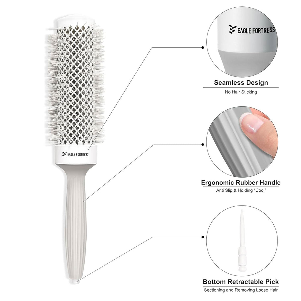 Eagle Fortress XL Ceramic + Ionic Round Hair Brush 1.69 in - Grey