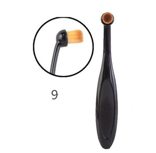 Oval makeup brush with sleek black ergonomic handle and dense ultra-soft brown bristles for flawless foundation, concealer, contouring, blending and face makeup application