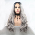 24" Lace Front Synthetic Wig in Black Ombre, Long Wavy