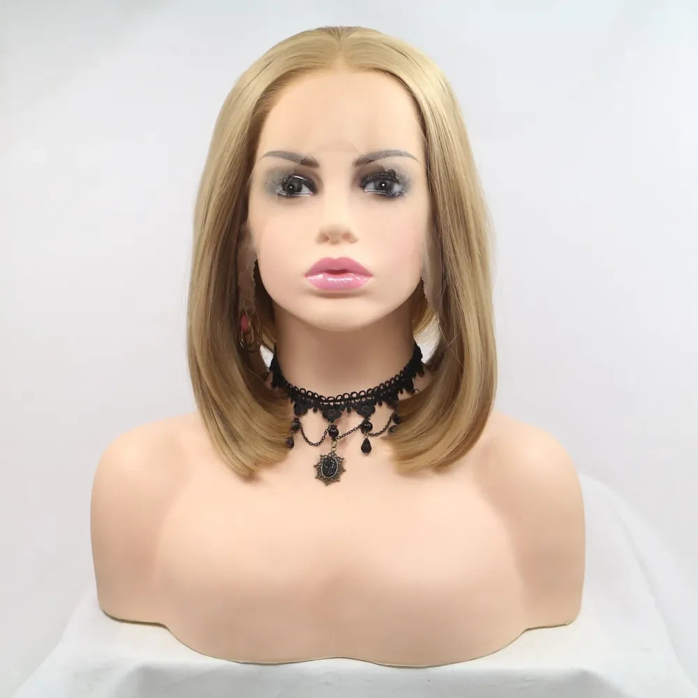 12" Lace Front Synthetic Wig in Blonde, Mid-Length Straight
