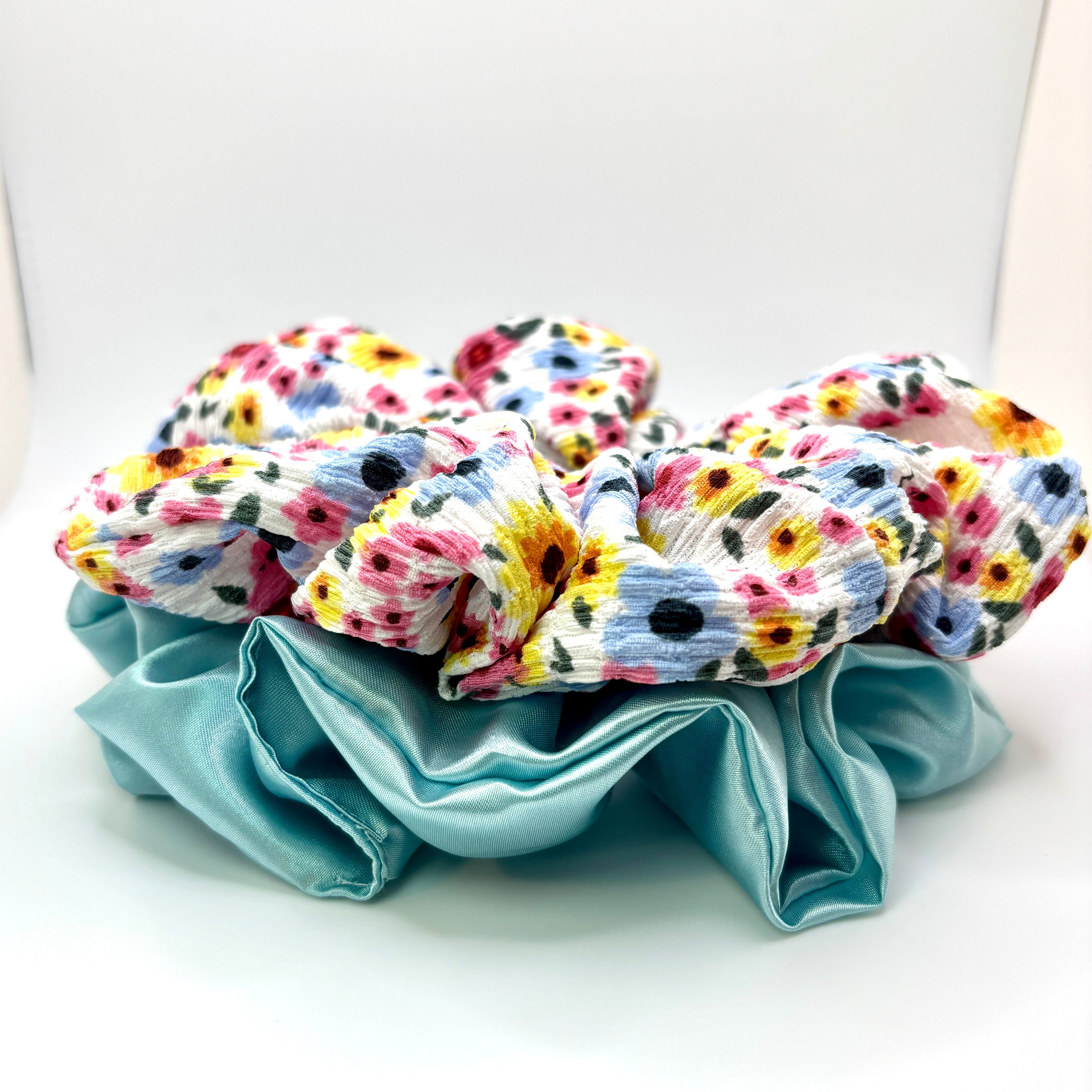 Seafoam & Floral Summer Scrunchie Set