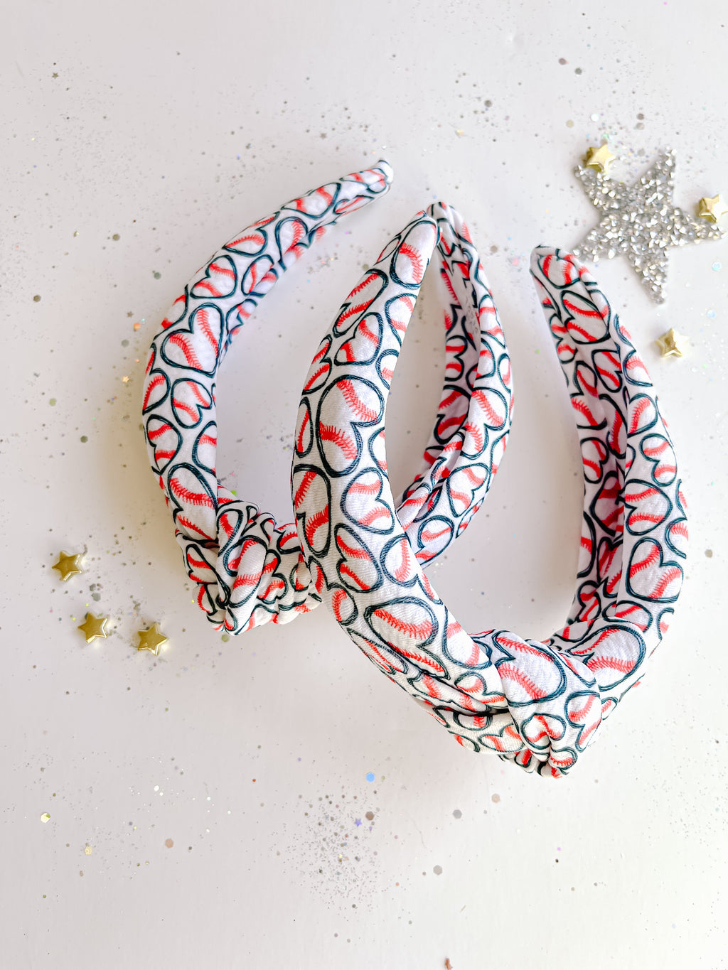 Baseball Hearts Knotted Headband