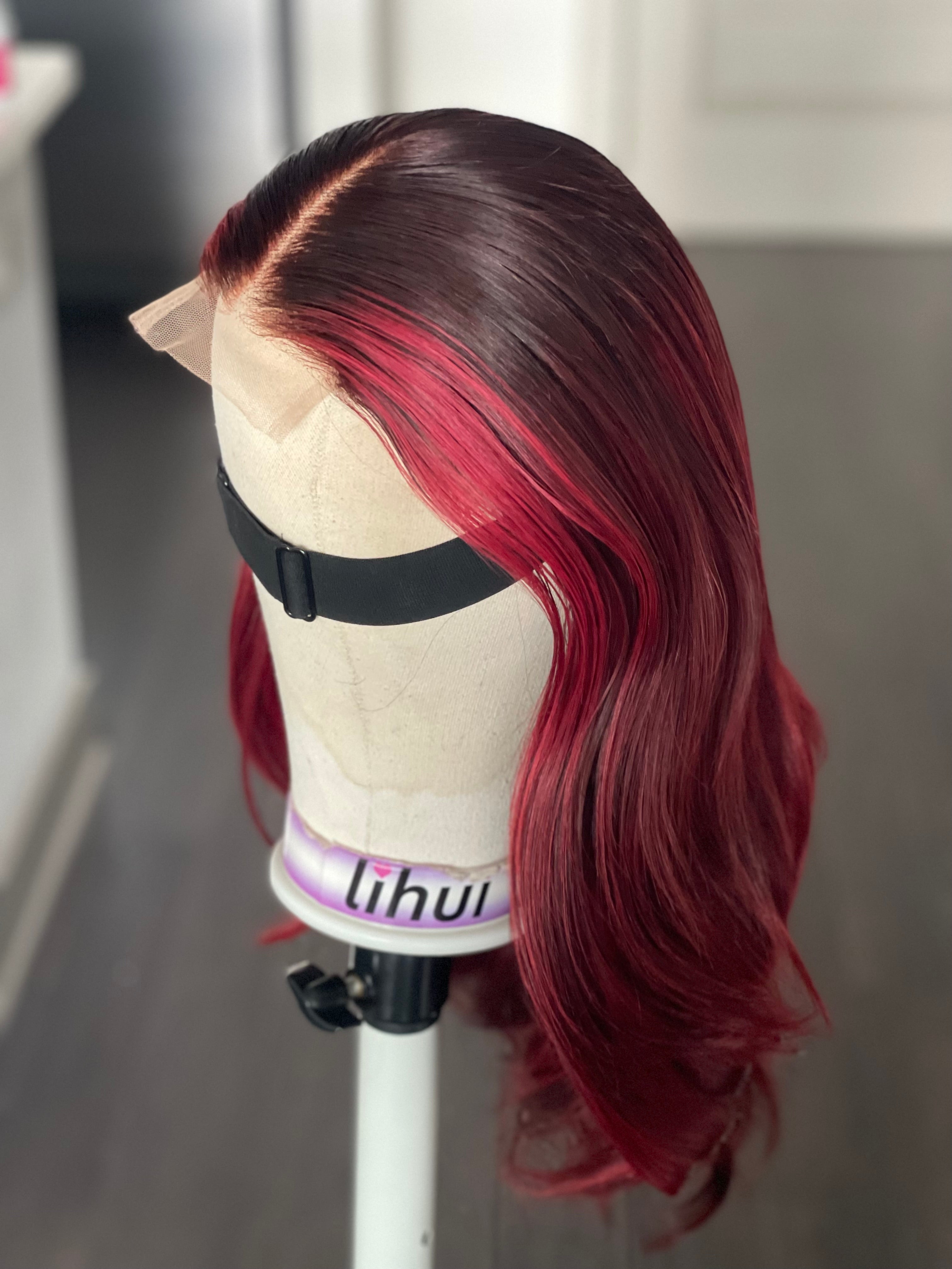 4 By 4 Loose Wavy Closure Wig (100% Human Hair) 18 Inches Wine Color