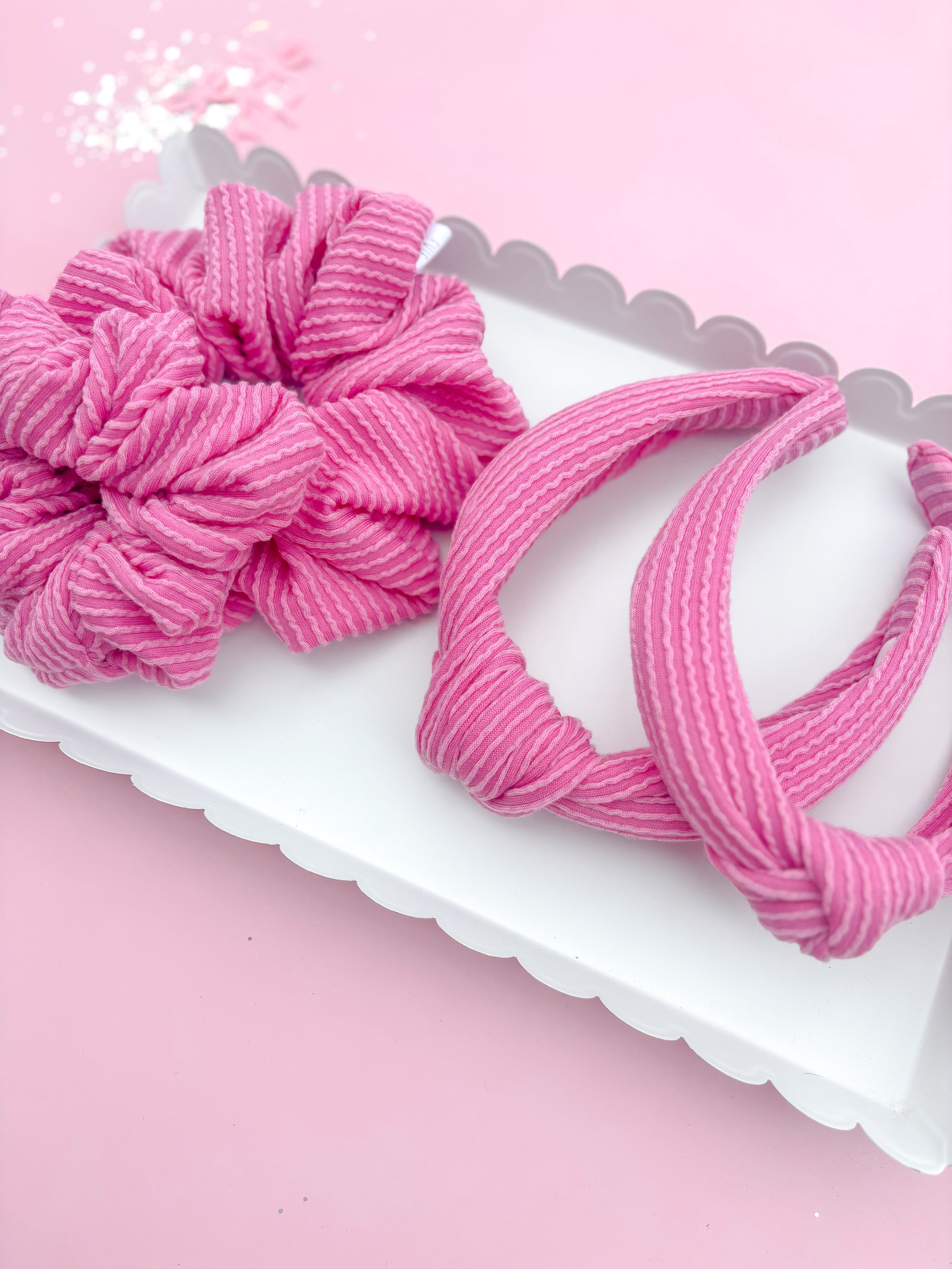 Taffy Pink Ribbed Oversized Scrunchy