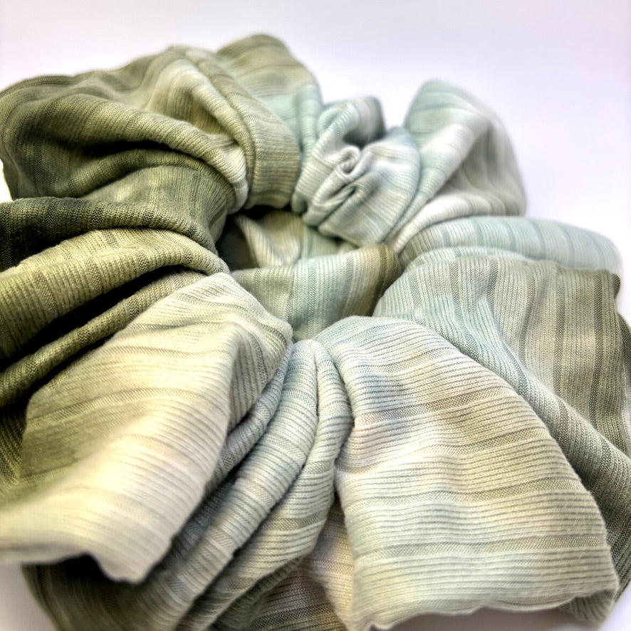 Dark Sage Green Tie Dye Ribbed Scrunchie