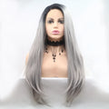 24" Lace Front Synthetic Wig in Silver Ombre, Long Straight