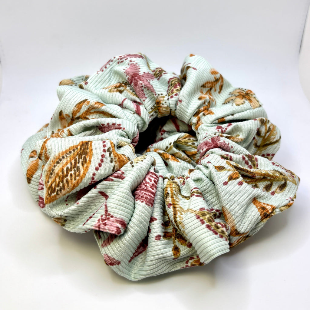 Leaf Floral Sage Ribbed Scrunchie
