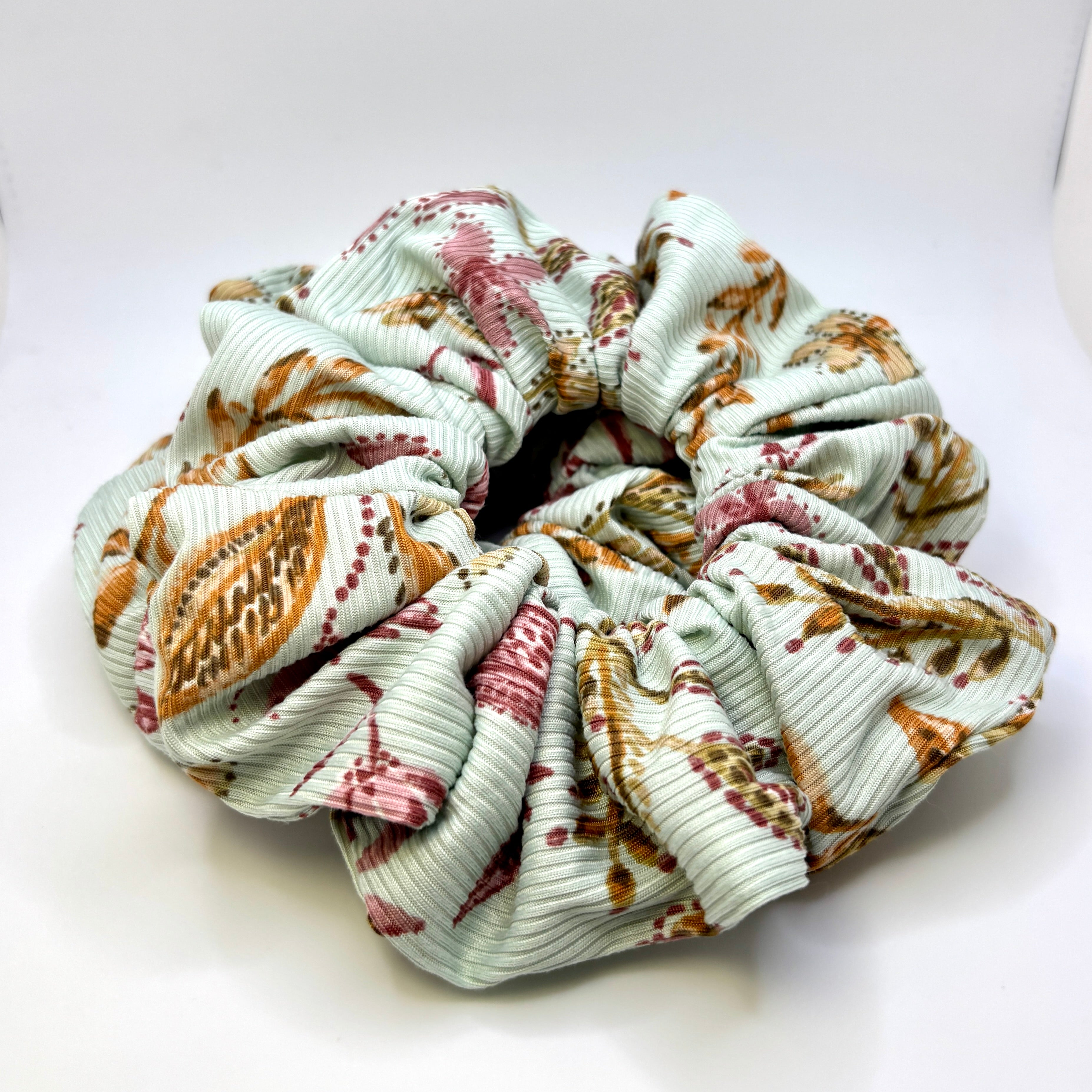 Leaf Floral Sage Ribbed Scrunchie