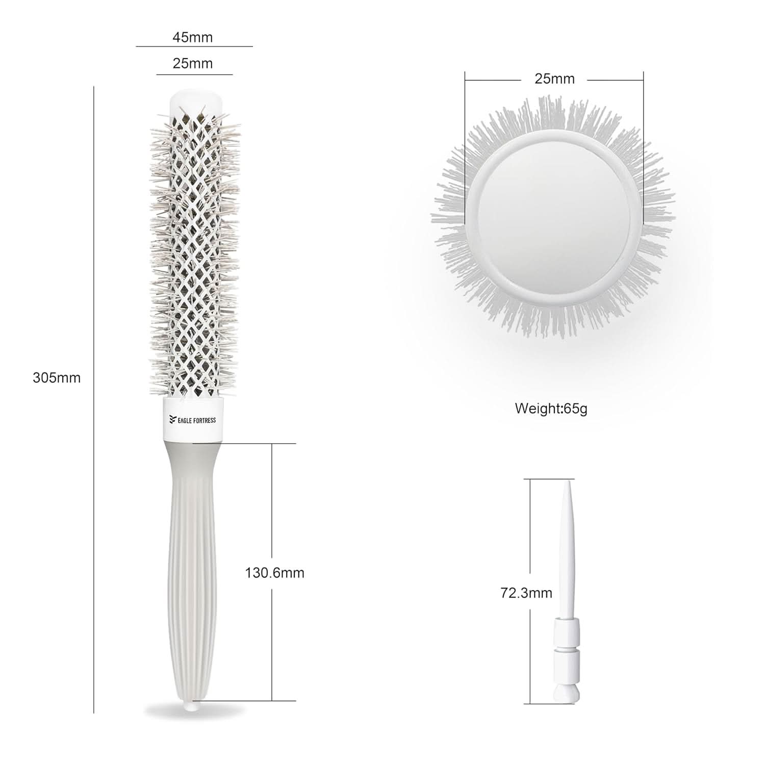 Eagle Fortress XL Ceramic + Ionic Round Hair Brush 0.98in - Grey