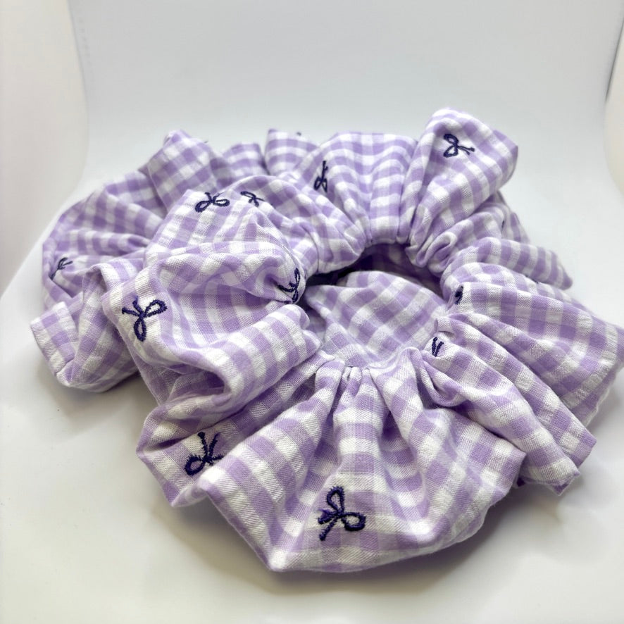 Purple Bow Gingham Scrunchie