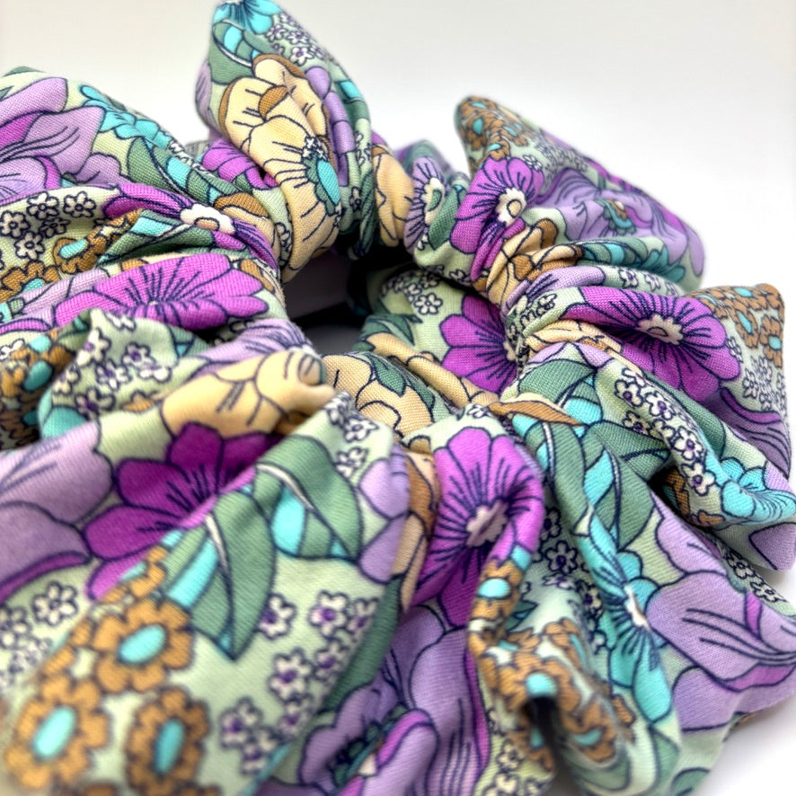 Purple & Green Floral Scrunchie