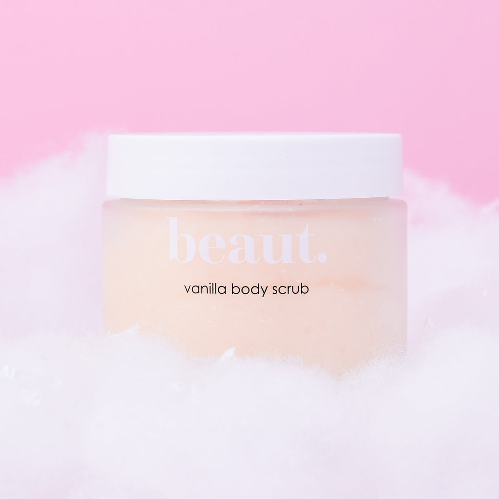 Beaut. Vanilla Body Scrub – exfoliating body polish in vanilla scent, luxury skincare for smooth, soft, radiant, moisturized skin