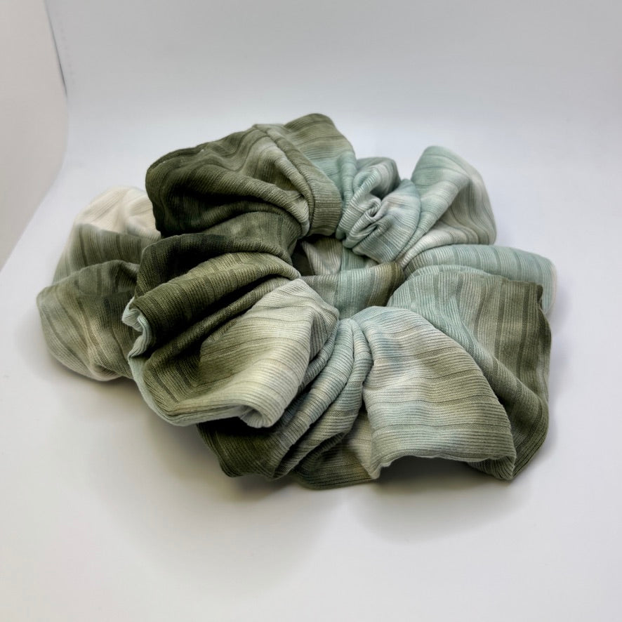 Dark Sage Green Tie Dye Ribbed Scrunchie