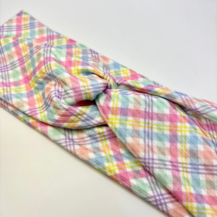 Easter Plaid Ribbed Twist Knot Headband