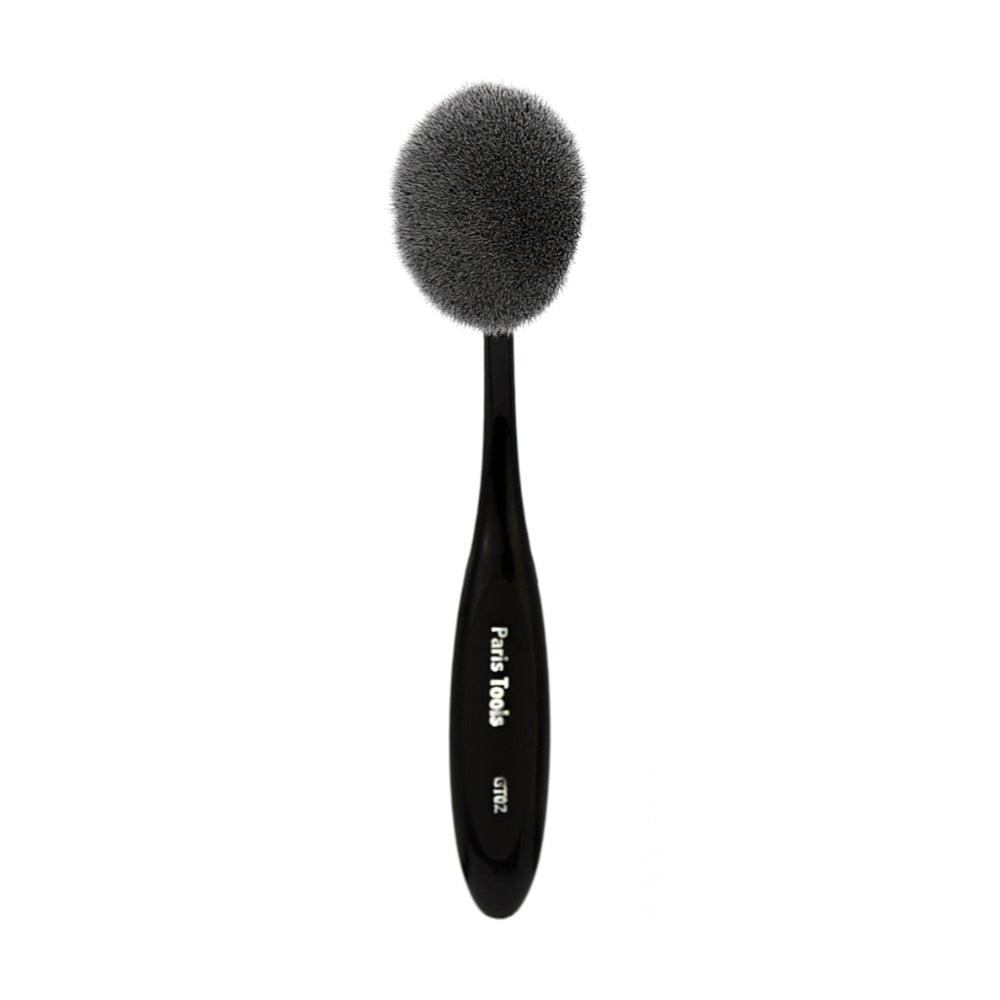 Professional contour makeup brush with dense, rounded synthetic bristles for seamless foundation and powder blending, showcased on a clean white background.