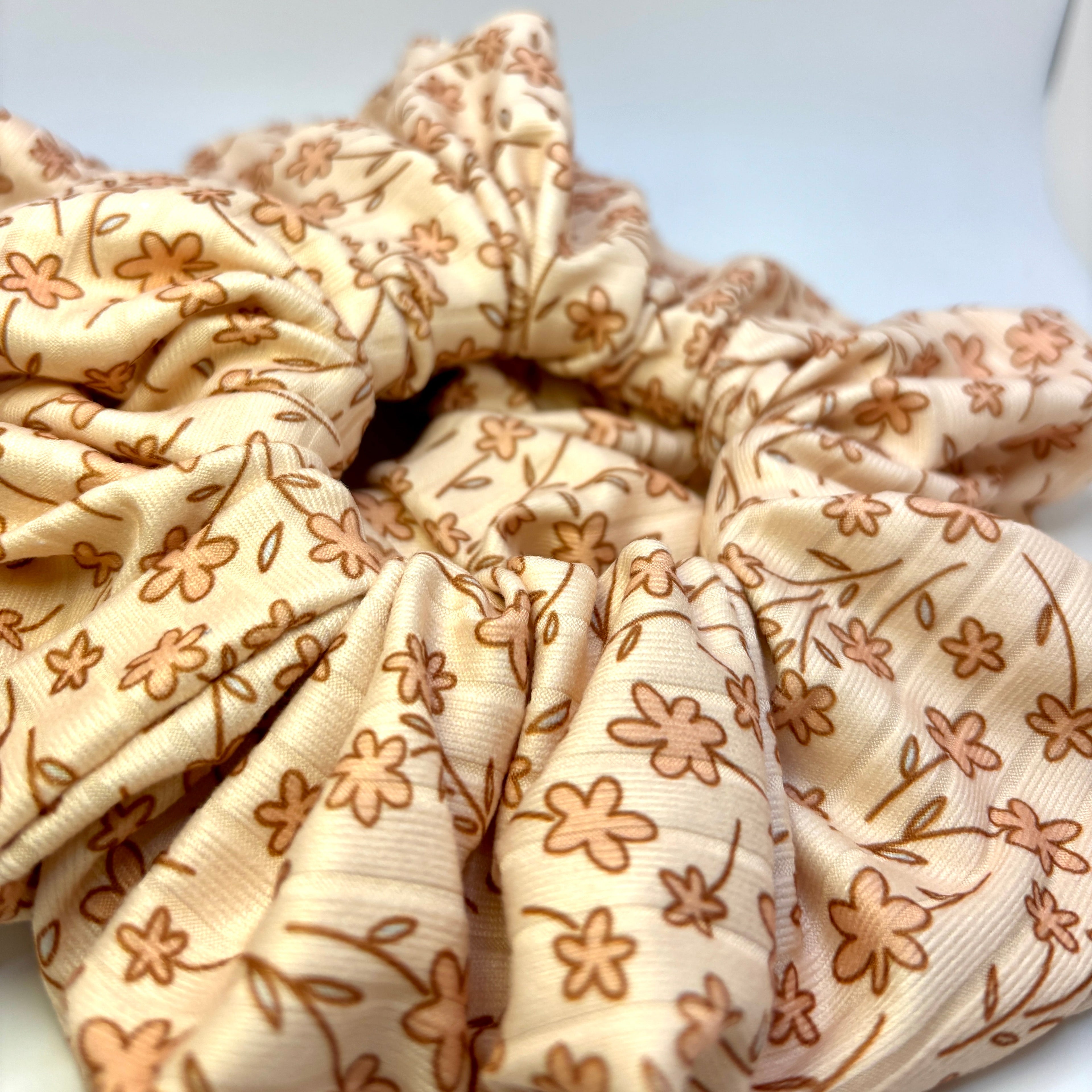 Ditsy Flower Fall Ribbed Scrunchie