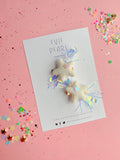 White sequin star tinsel pigtail clip set