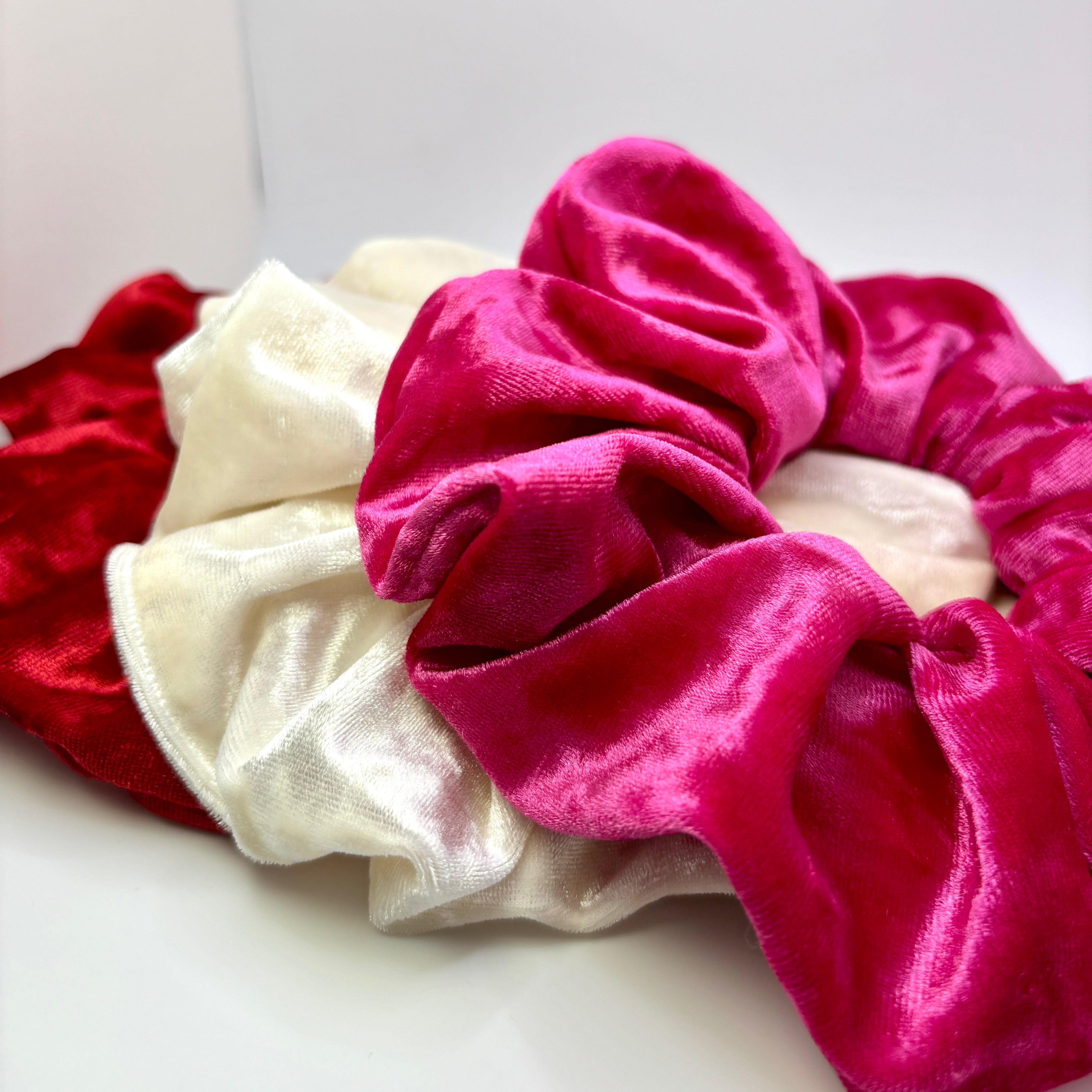 Sweetheart Crushed Velvet Scrunchie Trio