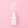 Beaut Radiance Serum skincare pump bottle with lightweight hydrating facial serum for glowing, radiant skin on a soft pink background