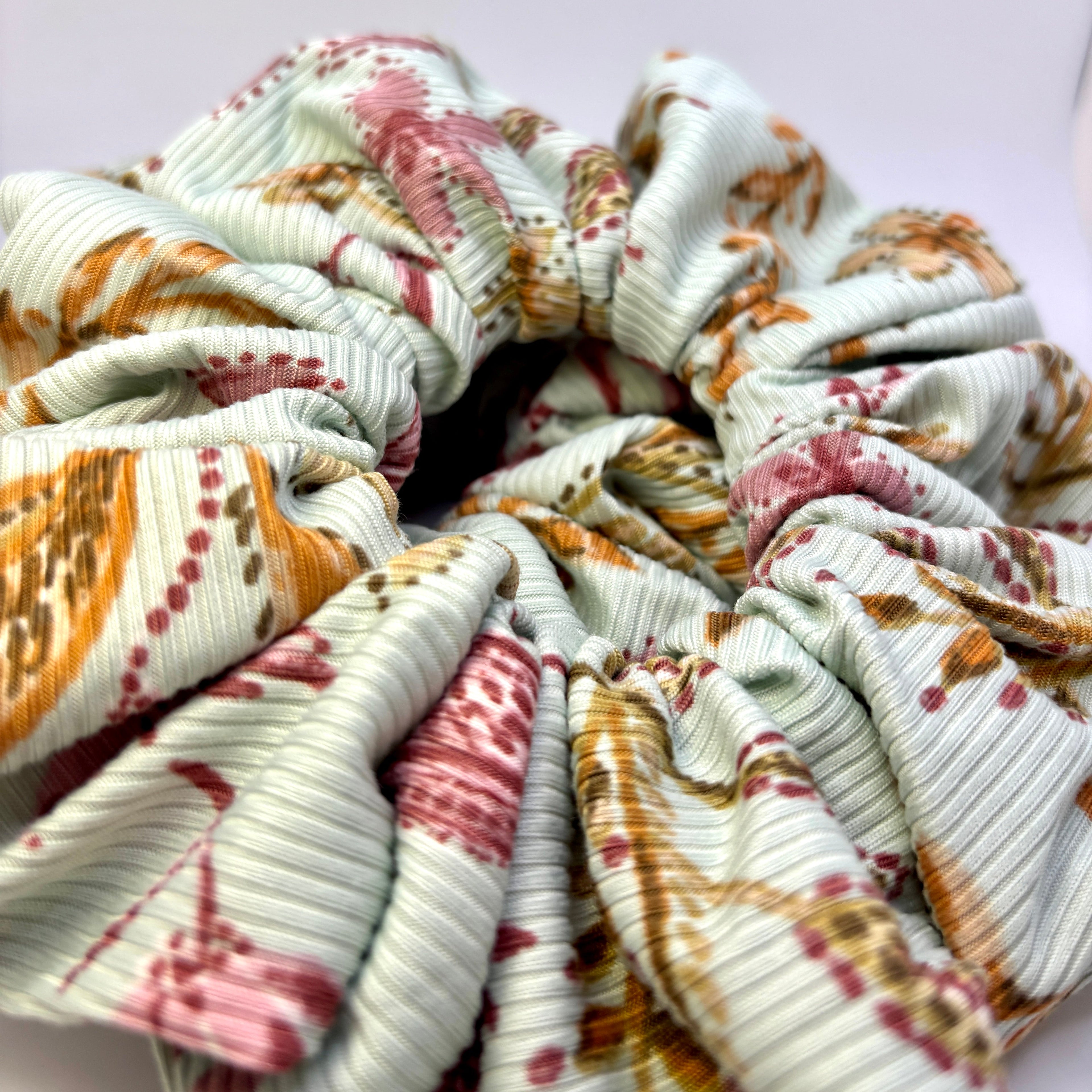 Leaf Floral Sage Ribbed Scrunchie