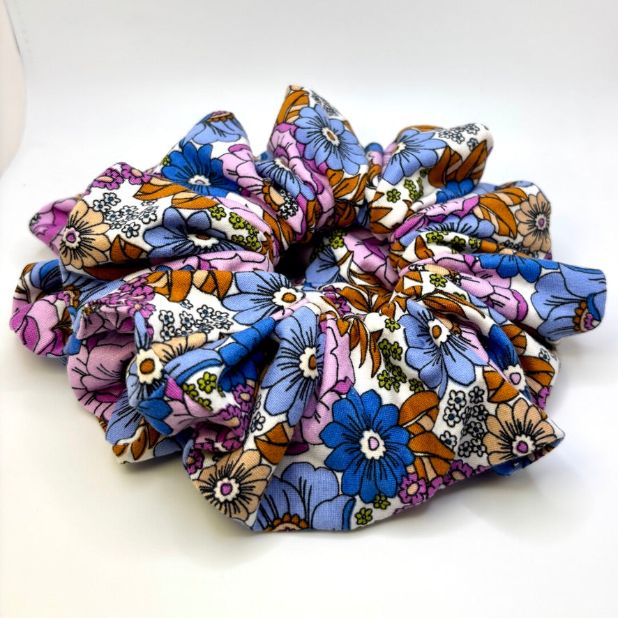 Blue & Brown Floral Scrunchie