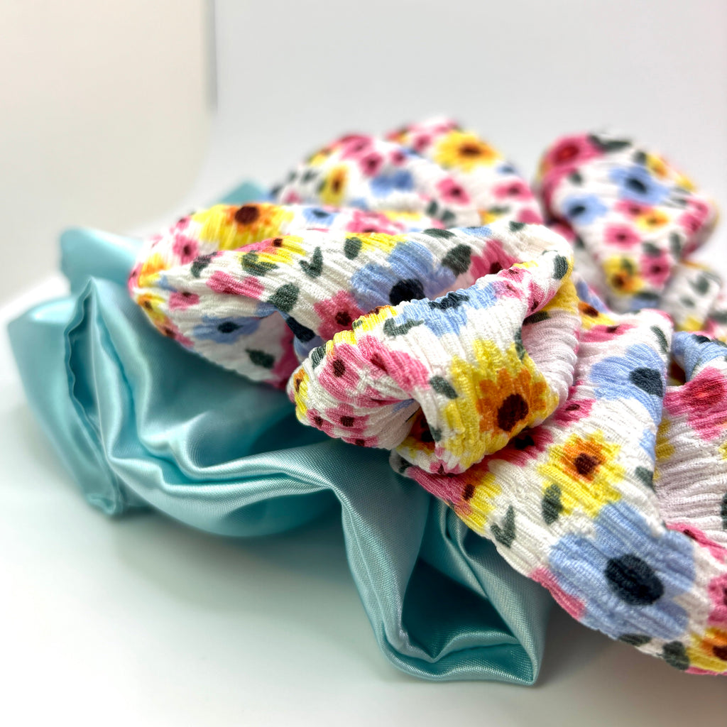 Seafoam & Floral Summer Scrunchie Set