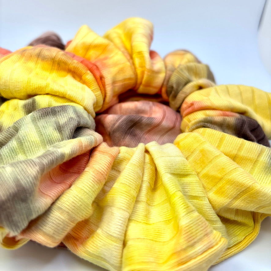Orange & Yellow Tie Dye Ribbed Scrunchie