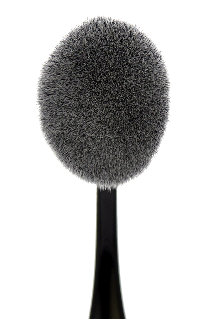 Makeup brush with a large gray bristle head on a white background. Contour Buffer - GT02