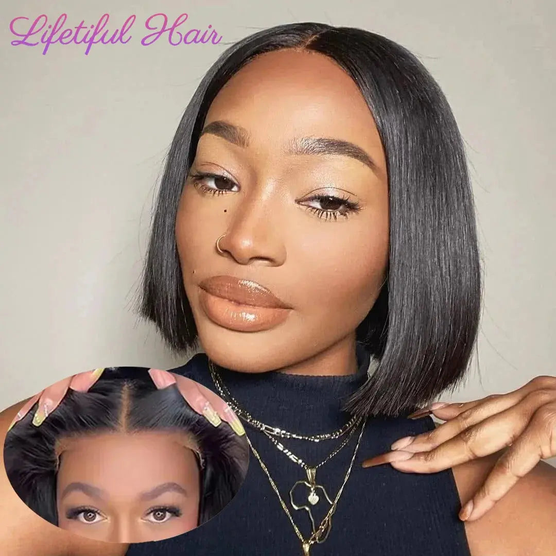Glueless | Brazilian | Short | Bob | Human Hair | Ready To Wea | Straight r | Lace Closure Wigs